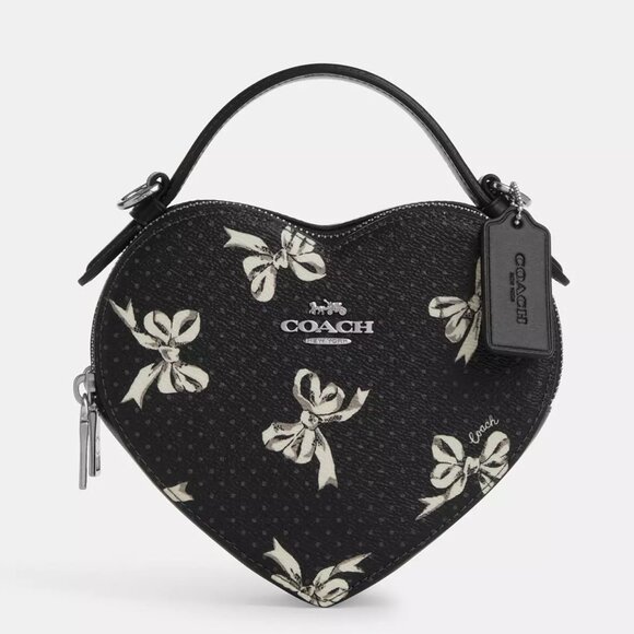 NWT Coach CAA99 Heart Crossbody Bag With Bow Print in Silver/Black *SEALED* - Picture 1 of 10